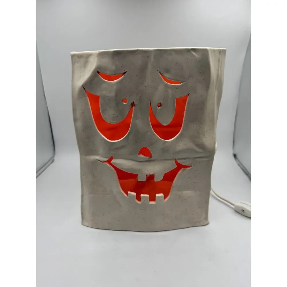 VTG Ceramic Jack-o-Lantern Pumpkin Luminary Corded Light-Up Halloween